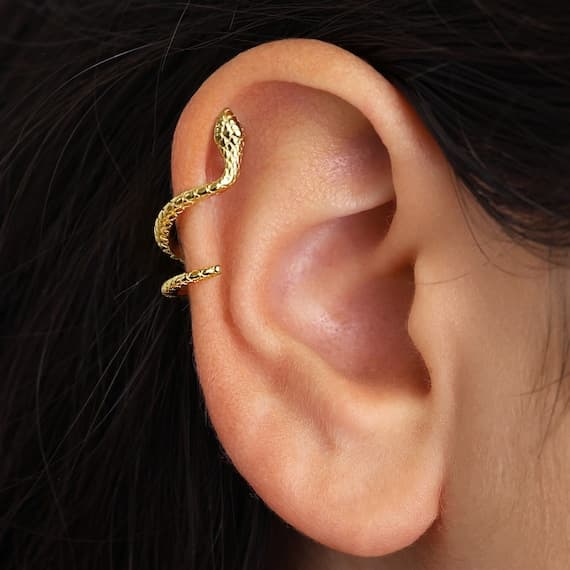 Gold Serpent Climber Stud Earring