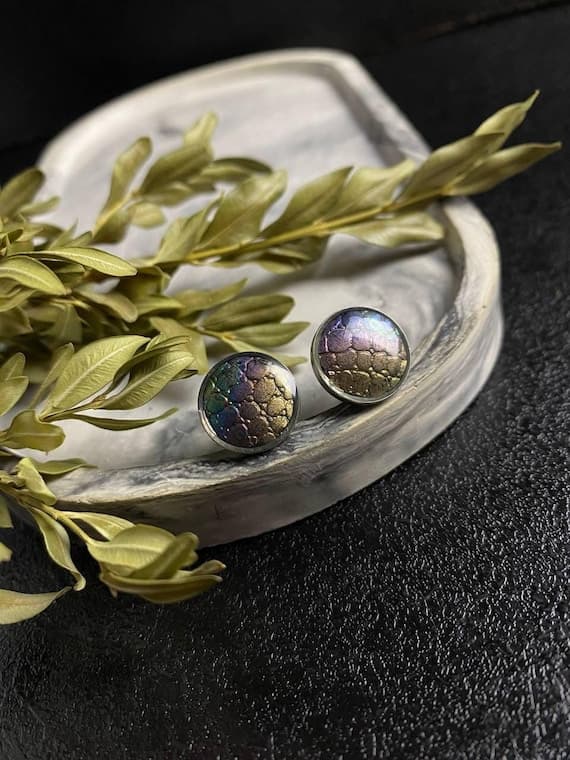 Faux Snakeskin Resin Stud Earrings