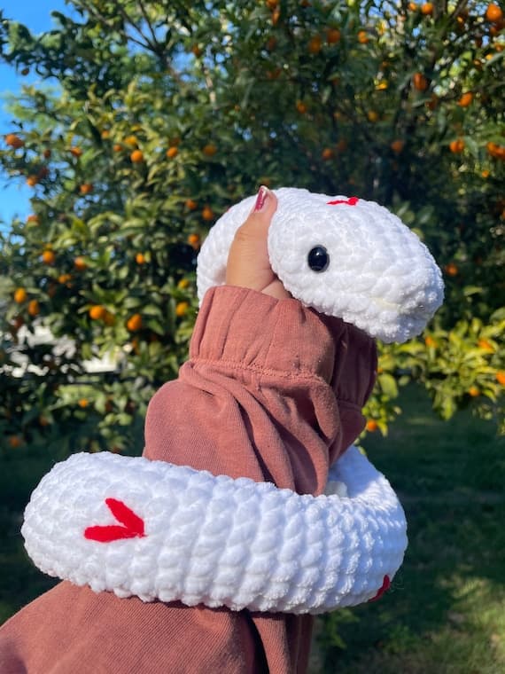 Crochet Snake Plushie with Hearts (3ft)